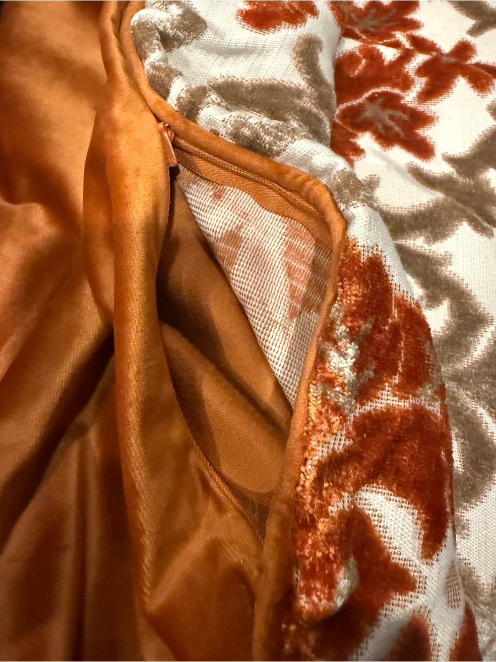 Homey Cozy Set of 3 Luxury 23” x 23” Burnt Orange Damask Pillow Covers - Picture 6 of 9